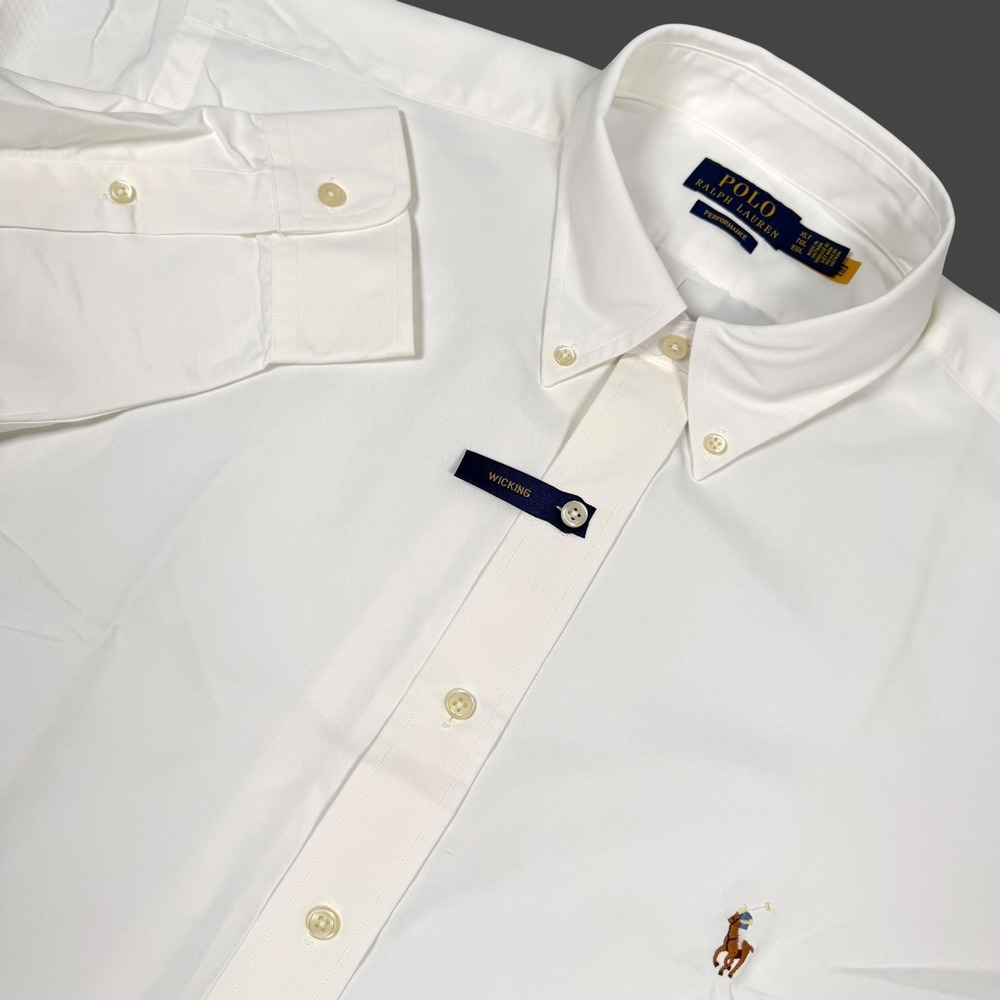 Polo Ralph Lauren Performance Shirt Mens XLT White LS Button Down Poly/Nylon NWT